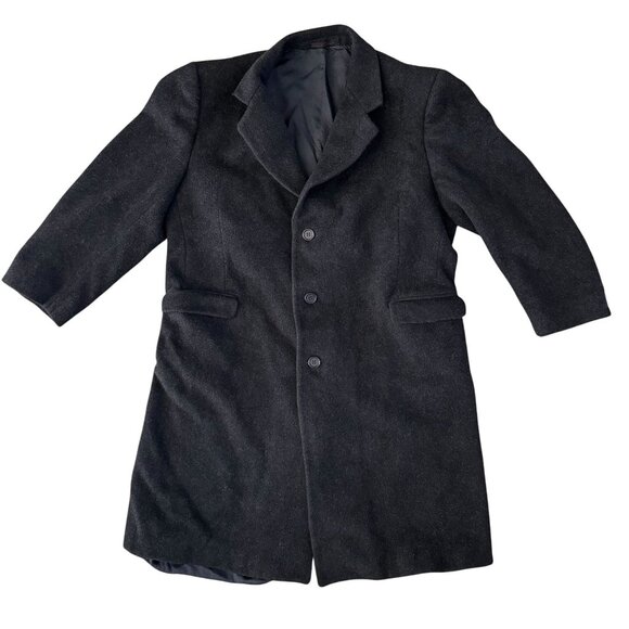 Nino Cerruti Men Wool Cashmere Blend Overcoat 46R Black SOFT Single Breasted VTG - Picture 1 of 7